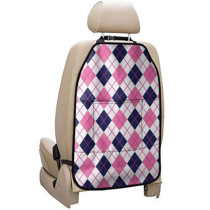 White Pink And Blue Argyle Pattern Print Car Seat Organizers