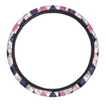 White Pink And Blue Argyle Pattern Print Car Steering Wheel Cover