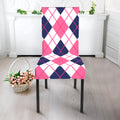 White Pink And Blue Argyle Pattern Print Dining Chair Slipcover