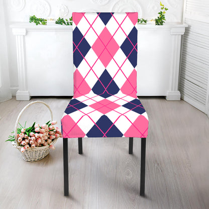 White Pink And Blue Argyle Pattern Print Dining Chair Slipcover