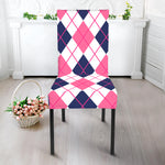 White Pink And Blue Argyle Pattern Print Dining Chair Slipcover