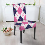 White Pink And Blue Argyle Pattern Print Dining Chair Slipcover