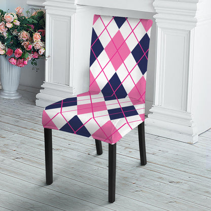 White Pink And Blue Argyle Pattern Print Dining Chair Slipcover