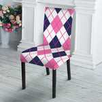 White Pink And Blue Argyle Pattern Print Dining Chair Slipcover
