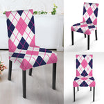 White Pink And Blue Argyle Pattern Print Dining Chair Slipcover