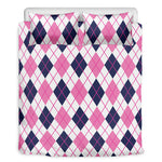 White Pink And Blue Argyle Pattern Print Duvet Cover Bedding Set