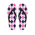 White Pink And Blue Argyle Pattern Print Flip Flops