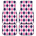 White Pink And Blue Argyle Pattern Print Front and Back Car Floor Mats