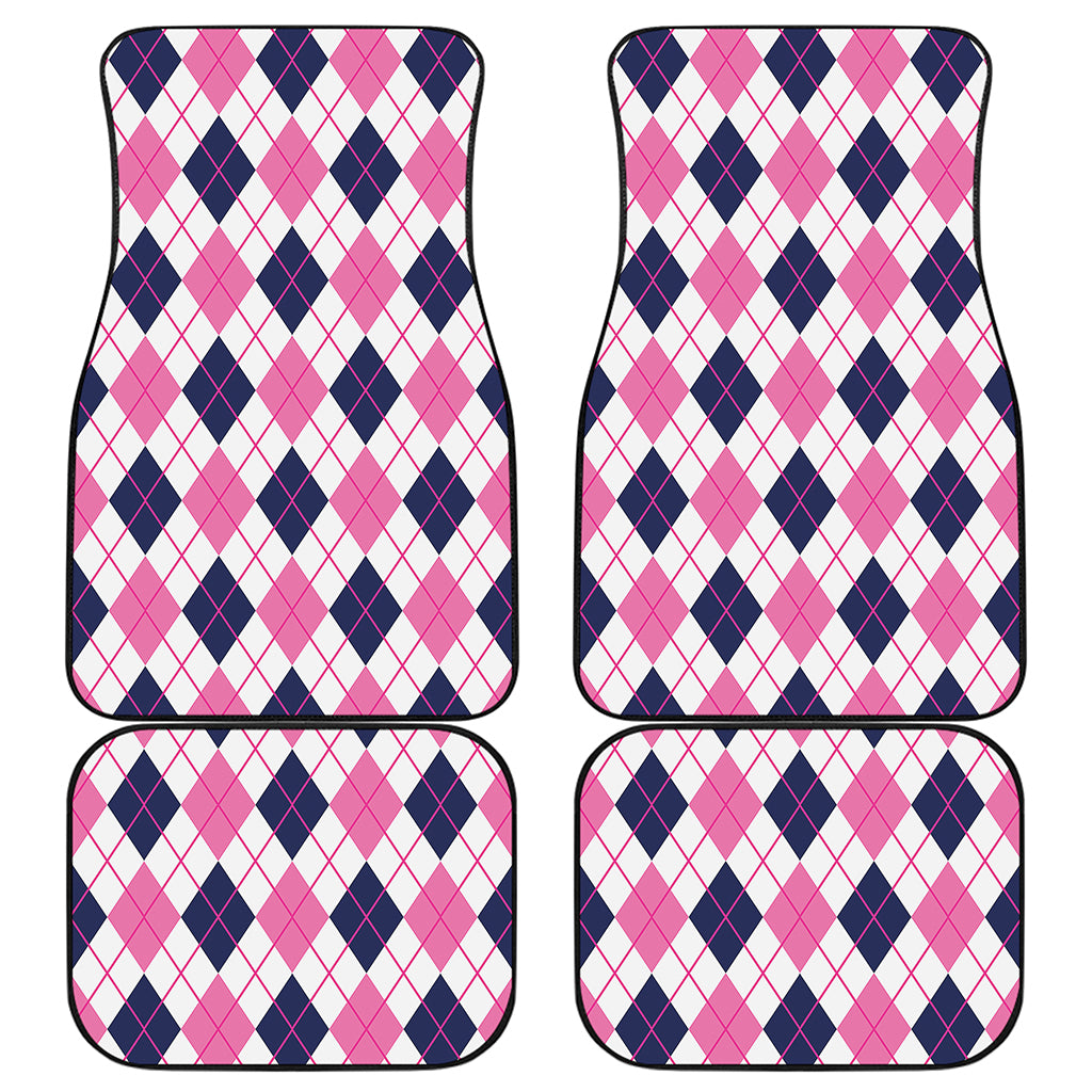 White Pink And Blue Argyle Pattern Print Front and Back Car Floor Mats