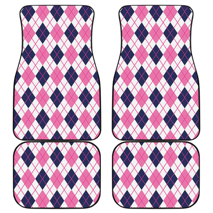 White Pink And Blue Argyle Pattern Print Front and Back Car Floor Mats