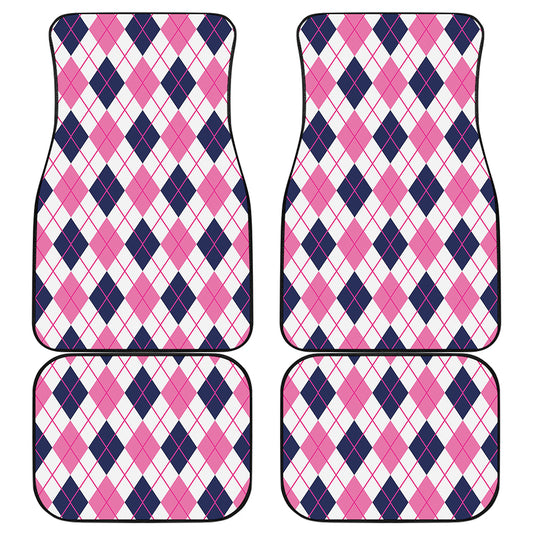 White Pink And Blue Argyle Pattern Print Front and Back Car Floor Mats