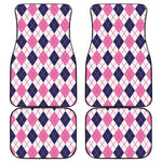 White Pink And Blue Argyle Pattern Print Front and Back Car Floor Mats