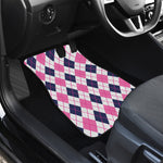 White Pink And Blue Argyle Pattern Print Front and Back Car Floor Mats