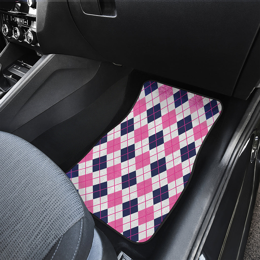 White Pink And Blue Argyle Pattern Print Front and Back Car Floor Mats