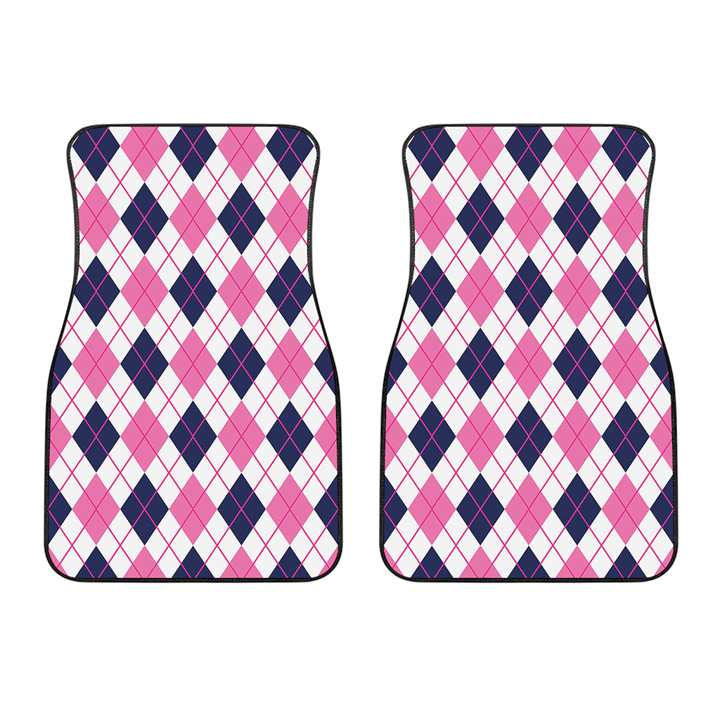 White Pink And Blue Argyle Pattern Print Front Car Floor Mats