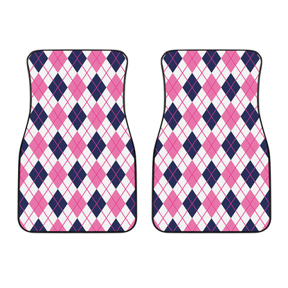 White Pink And Blue Argyle Pattern Print Front Car Floor Mats