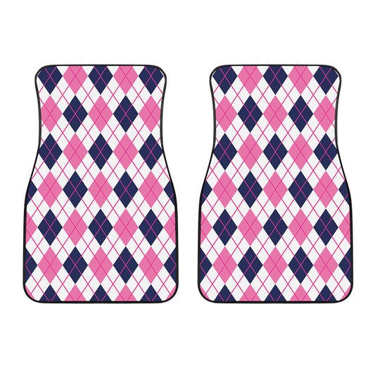 White Pink And Blue Argyle Pattern Print Front Car Floor Mats