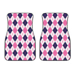 White Pink And Blue Argyle Pattern Print Front Car Floor Mats