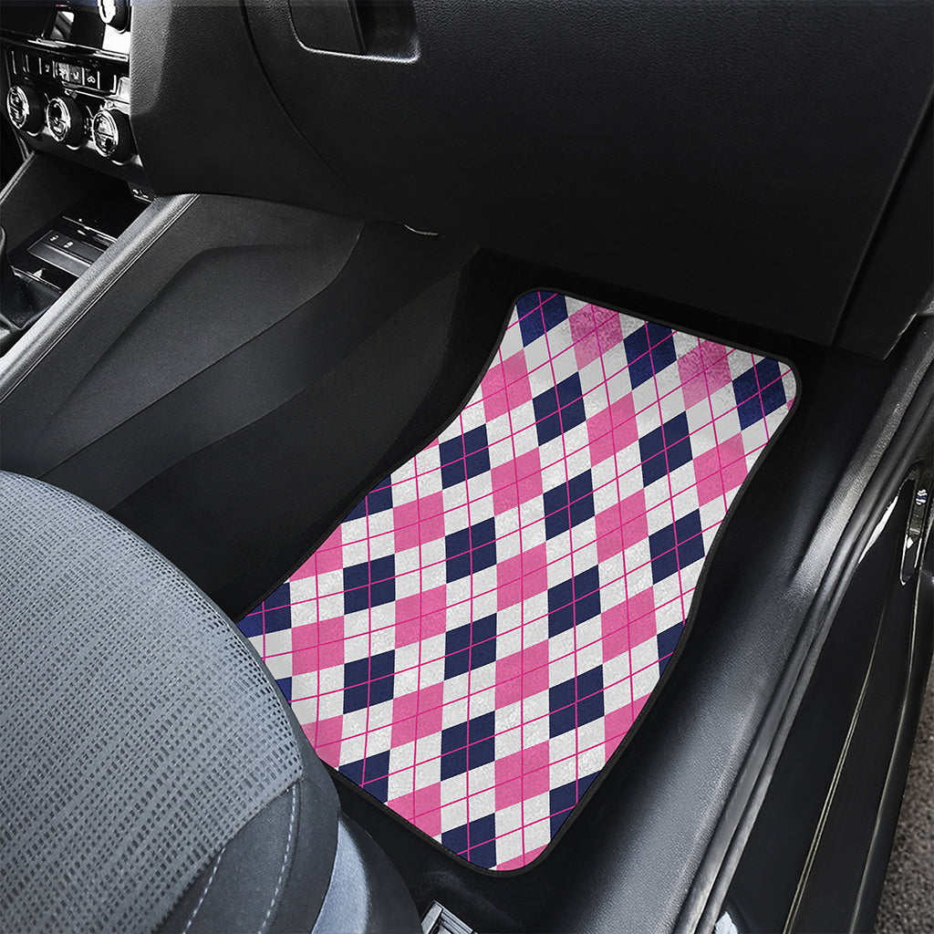 White Pink And Blue Argyle Pattern Print Front Car Floor Mats