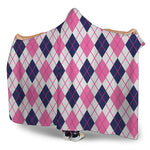 White Pink And Blue Argyle Pattern Print Hooded Blanket