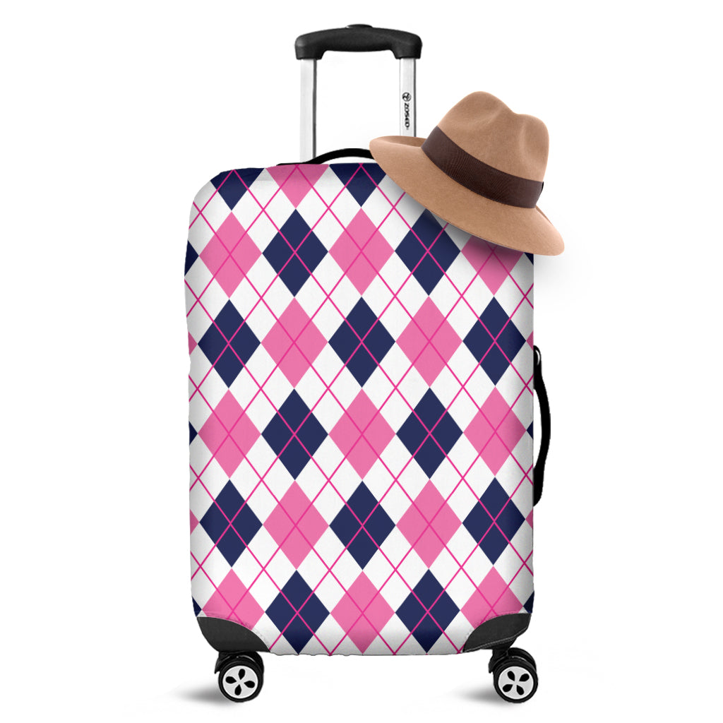 White Pink And Blue Argyle Pattern Print Luggage Cover