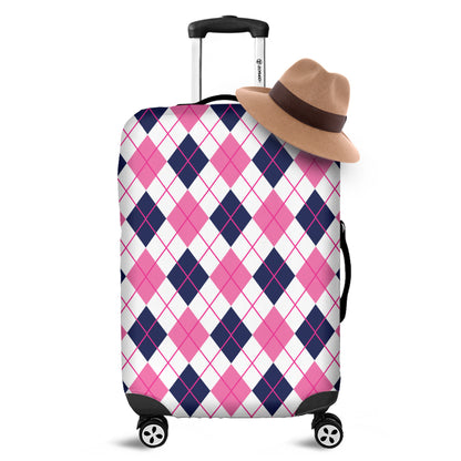 White Pink And Blue Argyle Pattern Print Luggage Cover