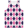 White Pink And Blue Argyle Pattern Print Men's Tank Top