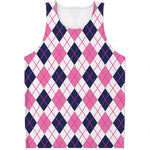 White Pink And Blue Argyle Pattern Print Men's Tank Top