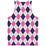 White Pink And Blue Argyle Pattern Print Men's Tank Top