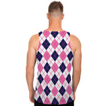White Pink And Blue Argyle Pattern Print Men's Tank Top