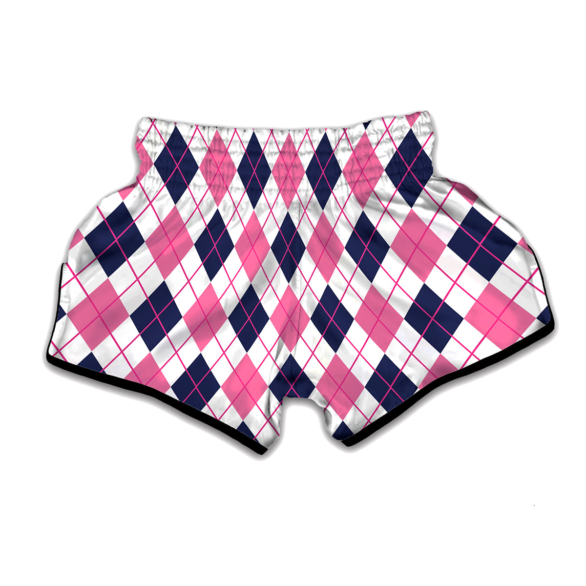White Pink And Blue Argyle Pattern Print Muay Thai Boxing Shorts