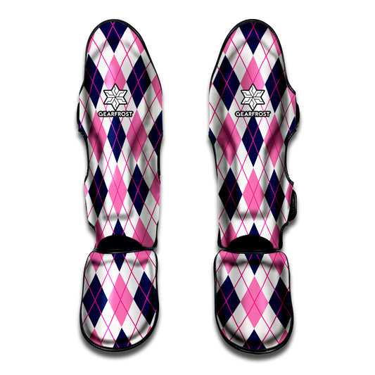 White Pink And Blue Argyle Pattern Print Muay Thai Shin Guard