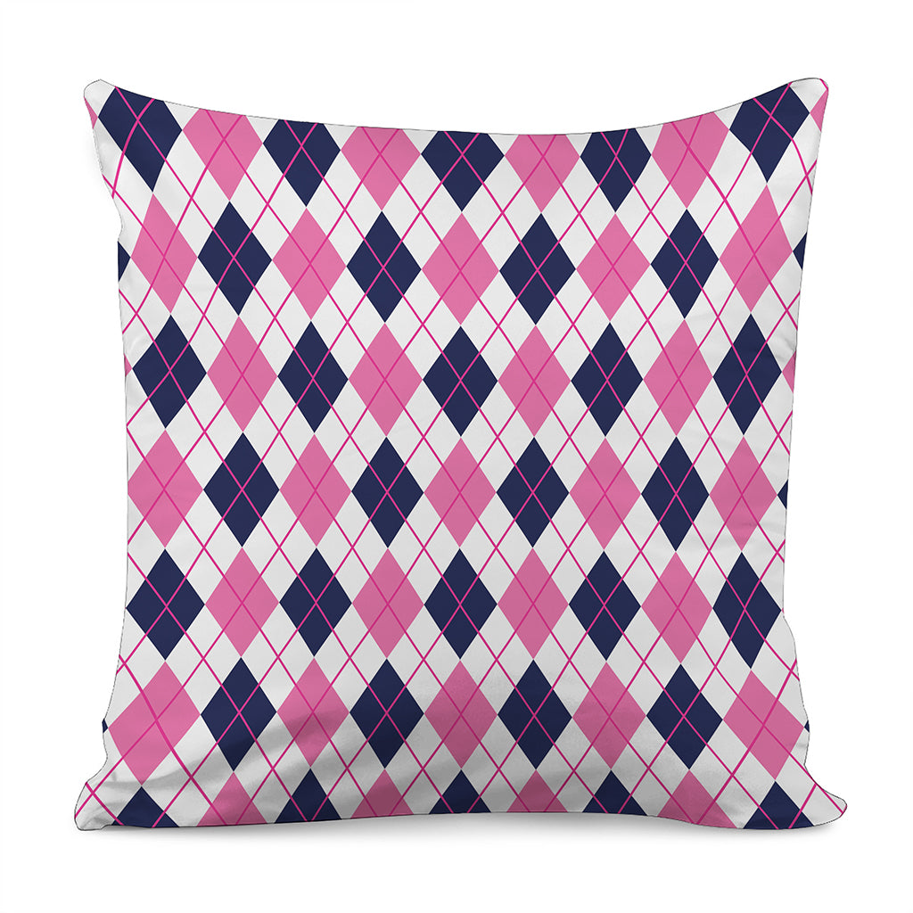 White Pink And Blue Argyle Pattern Print Pillow Cover