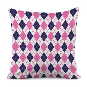 White Pink And Blue Argyle Pattern Print Pillow Cover