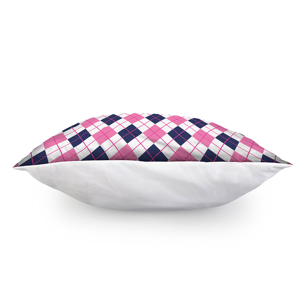 White Pink And Blue Argyle Pattern Print Pillow Cover