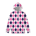 White Pink And Blue Argyle Pattern Print Pullover Hoodie