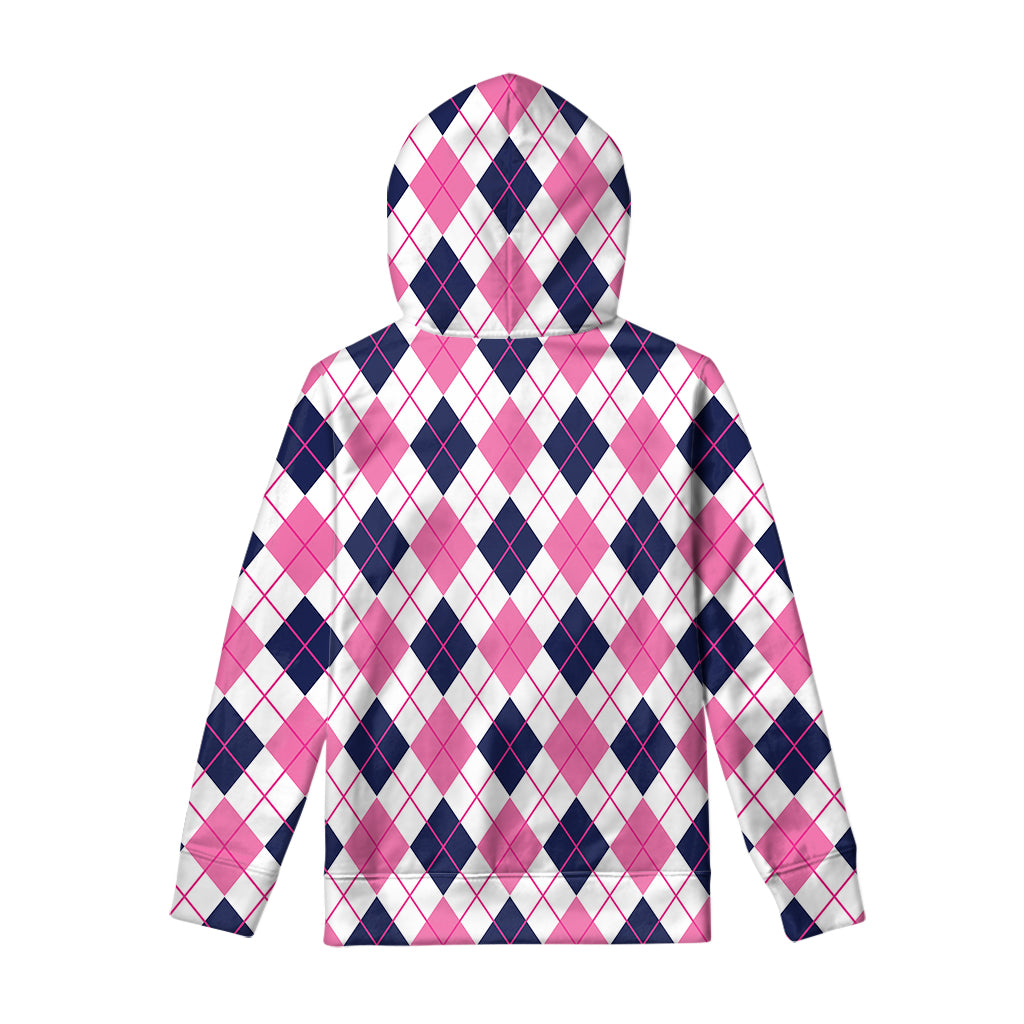White Pink And Blue Argyle Pattern Print Pullover Hoodie