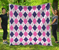 White Pink And Blue Argyle Pattern Print Quilt