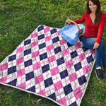 White Pink And Blue Argyle Pattern Print Quilt