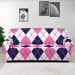 White Pink And Blue Argyle Pattern Print Sofa Cover