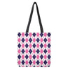 White Pink And Blue Argyle Pattern Print Tote Bag