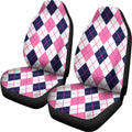 White Pink And Blue Argyle Pattern Print Universal Fit Car Seat Covers