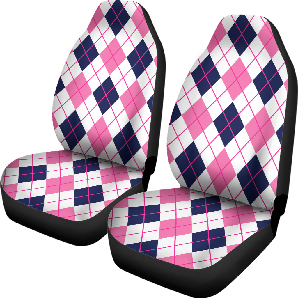 White Pink And Blue Argyle Pattern Print Universal Fit Car Seat Covers