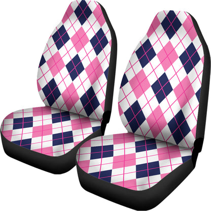 White Pink And Blue Argyle Pattern Print Universal Fit Car Seat Covers