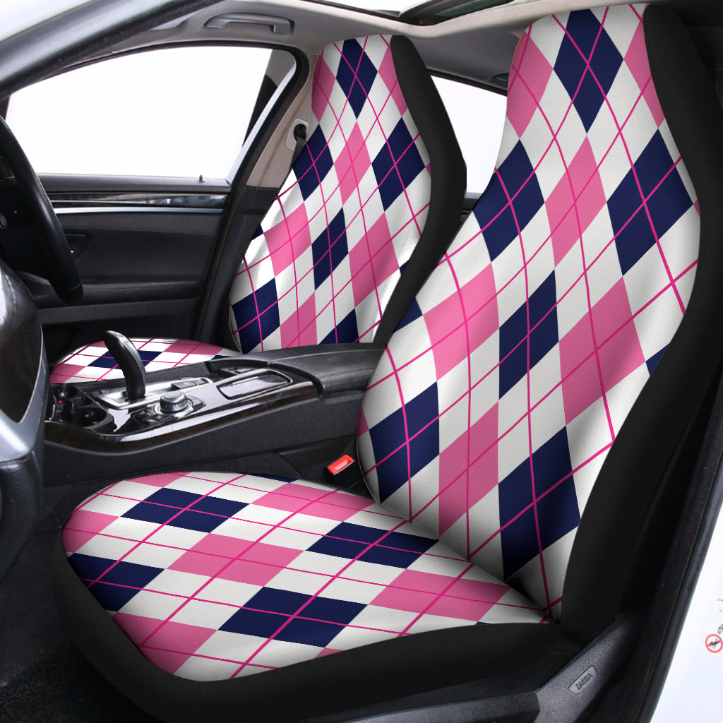 White Pink And Blue Argyle Pattern Print Universal Fit Car Seat Covers