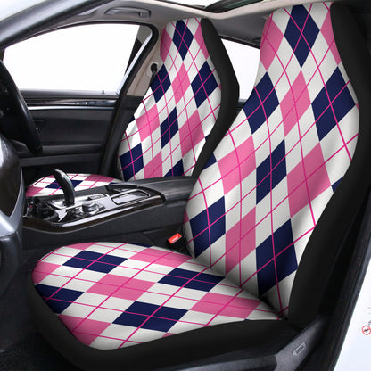 White Pink And Blue Argyle Pattern Print Universal Fit Car Seat Covers