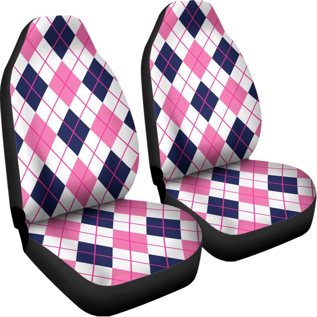 White Pink And Blue Argyle Pattern Print Universal Fit Car Seat Covers