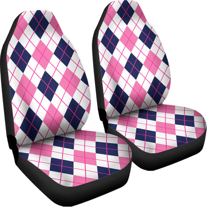 White Pink And Blue Argyle Pattern Print Universal Fit Car Seat Covers