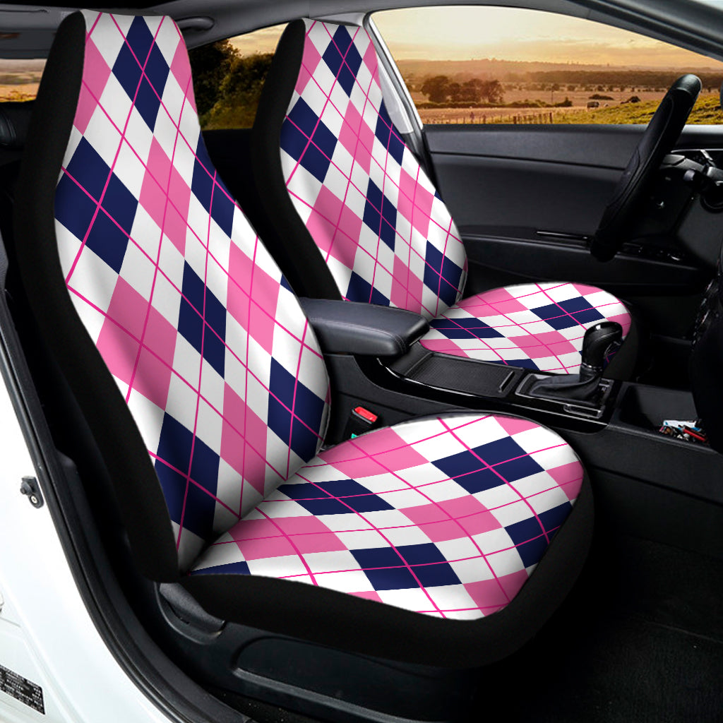 White Pink And Blue Argyle Pattern Print Universal Fit Car Seat Covers
