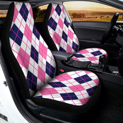 White Pink And Blue Argyle Pattern Print Universal Fit Car Seat Covers